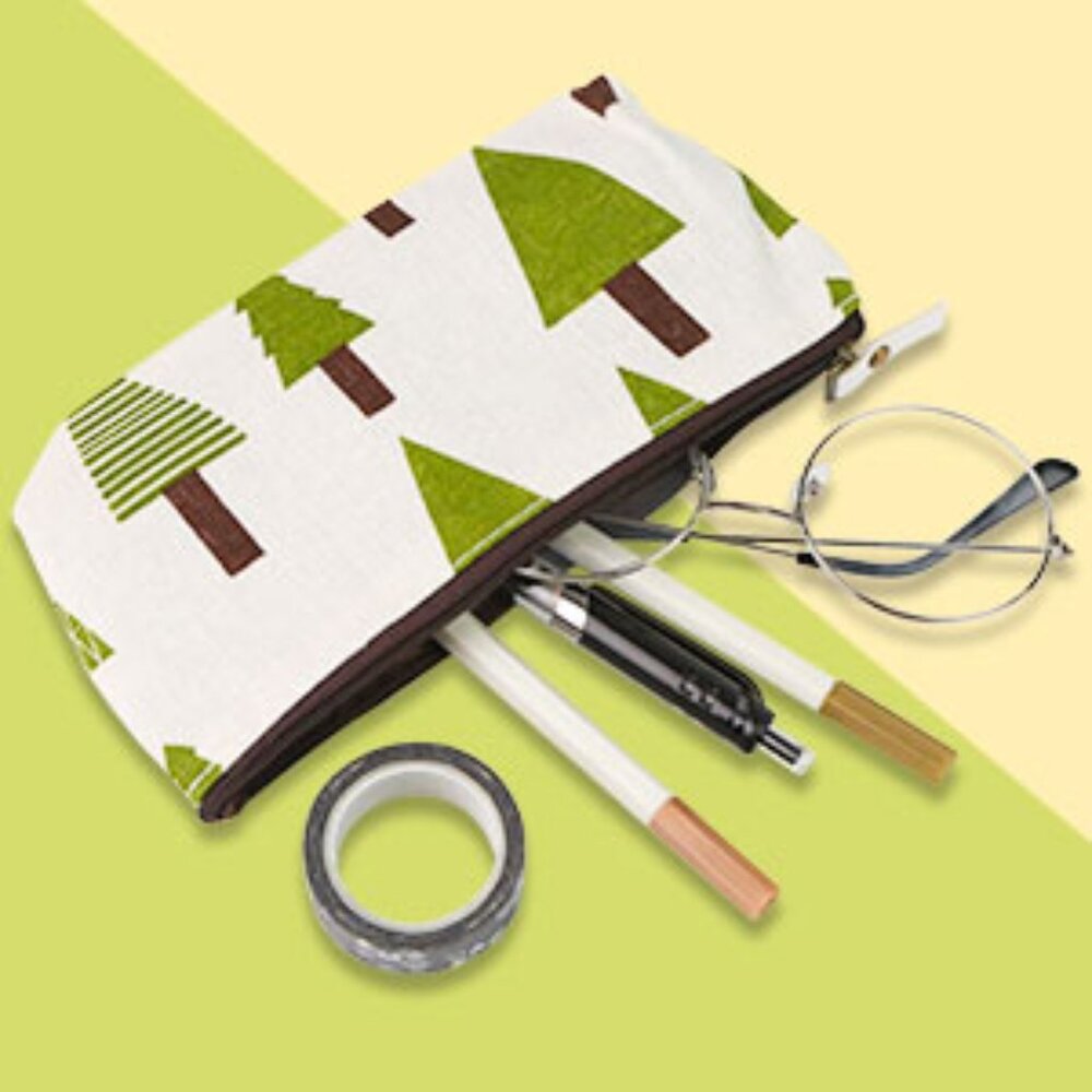 Green Trees Pencil/Glasses Case Makeup Bag NWT